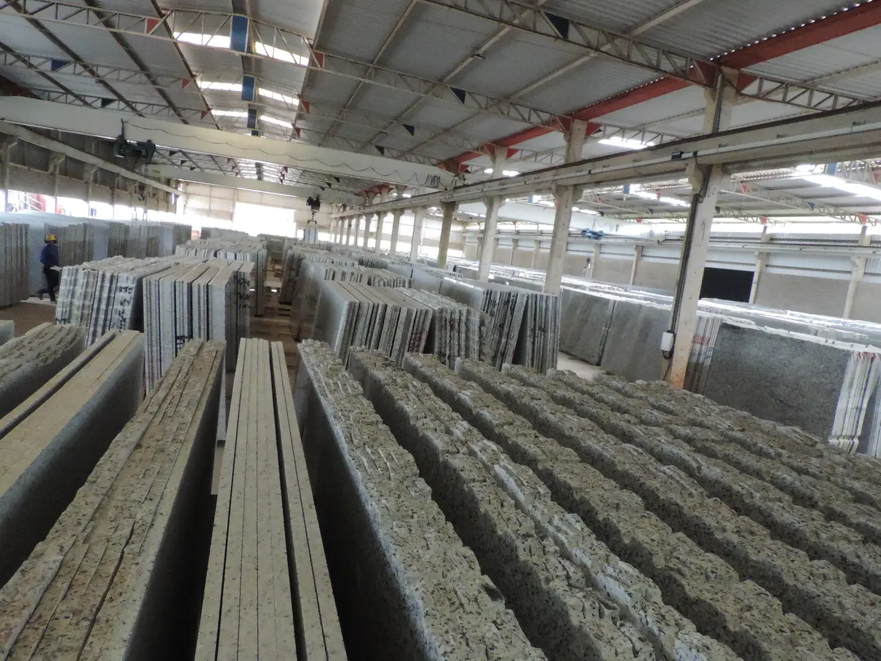 Rows of polished slabs ready for shipping